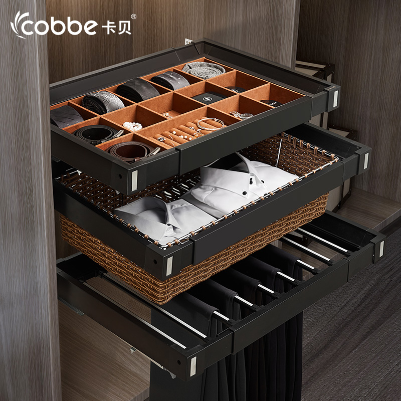 Cabbay Push-and-pull Pants Frame Multifunction Clothes Integral Cabinet Interior Telescopic West Pants Hung Trousers Rack Damp Pull Basket Pants Cramp Storage Basket