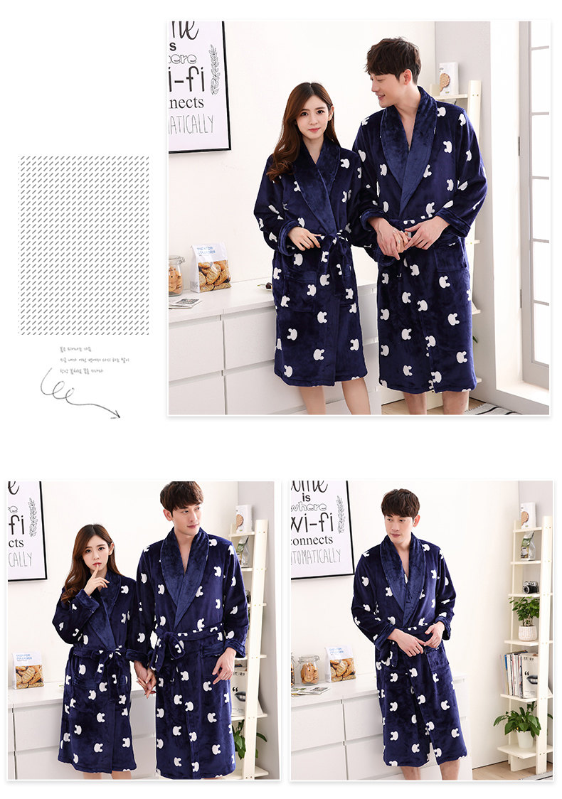 Ting Yi Ni mùa đông dày áo tắm flannel nam dài đôi áo ngủ nữ ấm áp áo tắm một mảnh đồ ngủ quần áo ngủ nam