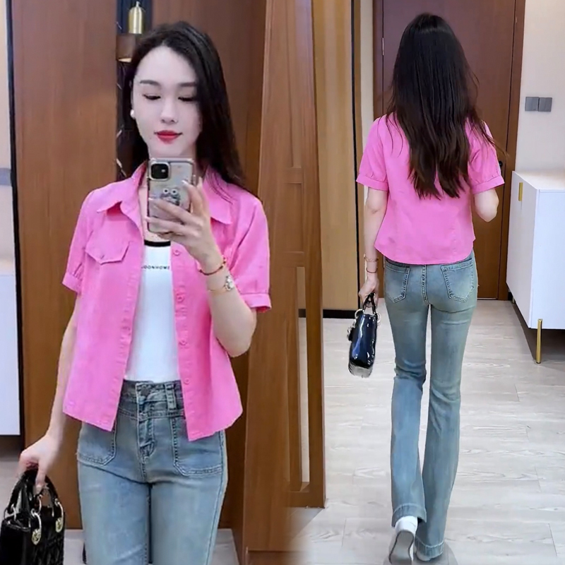 Short-Sleeved Shirt for Women 2026 Summer New Fashion Loose Casual Jacket Petite Short Pure Cotton Shirt Top