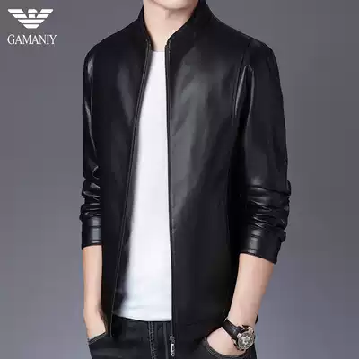 Chiamanya collar leather men Korean trend windproof locomotive clothing men's spring and autumn leather jacket