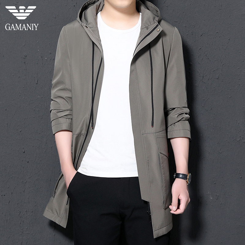 Chiyamanyanka with its colour winewear men's medium long version Lianhood Korean version trendy spring fall men's clothing casual jacket