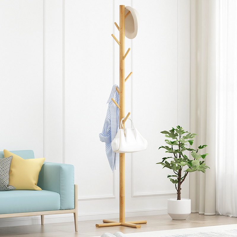 Nordic bedroom solid wood hanger on floor minimalist modern hanghanger home clothes hat rack Easy hanging bag rack Economy Type
