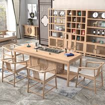 New Chinese tea table and chair combined white wax tea table solid wood tea table office living room household log kung fu tea table