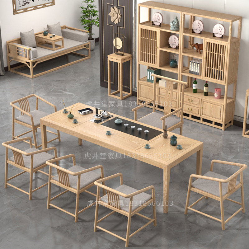 Tea table and chair combination new Chinese style solid wood tea table office tea table tea room log kung fu tea table tea tray one