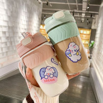 Water cup women with straw simple fresh Mori double drink coffee cup personality trend high temperature portable plastic cup