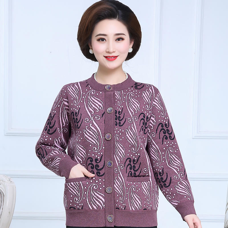 bộ đồ lót ấm trung niên và người già womens cardigan cộng nhung dày quần áo mẹ mùa thu quần mùa thu bông lớn váy sân granny.