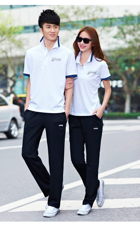 Bộ quần áo thể thao cặp đôi trung niên mùa hè mới bộ đồ thể thao nam ngắn tay mỏng đơn giản bộ đồ thể thao nam quần áo chạy bộ - Bộ đồ