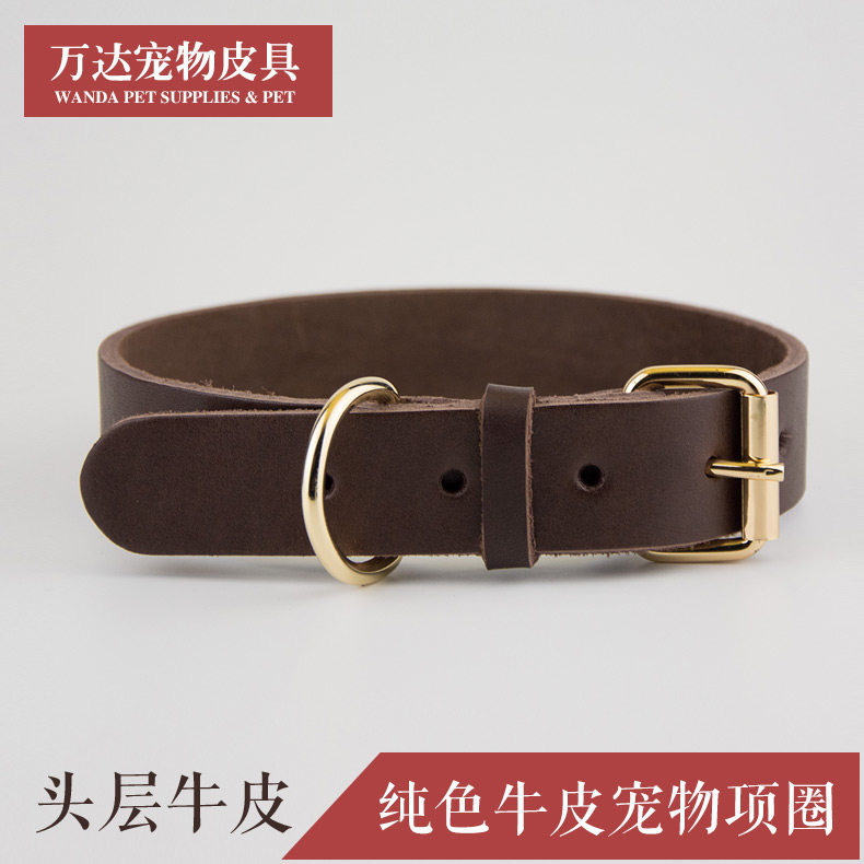 Real Bull Leather Big Dog Neckline Medium-sized Dog Bull Leather Neck Ring Large Dog Neck Bush Golden Maud Pasture Alaska Neck Collar