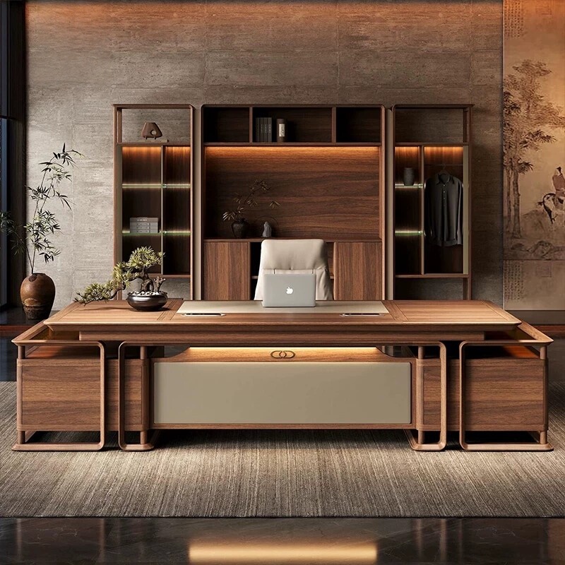 New Chinese-Style Office Solid Wood Desk Executive Desk Computer Desk Modern High-End North American Black Walnut Executive Desk New Chinese-Style Office Solid Wood Desk Executive Desk Computer Desk Modern High-End North American Black Walnut Executive Desk