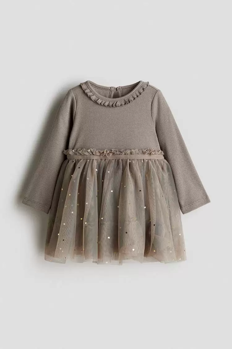 Национальное агентство по закупкам детской одежды H&M для маленьких девочек и малышей, вязаная хлопковая тюлевая длинно рукавная платье-платье 1210558