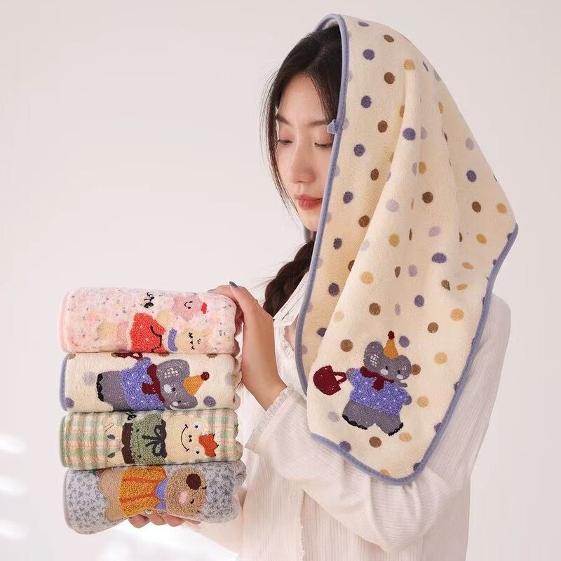 Coral Velvet Thickened Printed Towel Bath Towel Absorbent Quick-Drying Bath Towel Large Towel Coral Velvet Embroidery Cute Cartoon