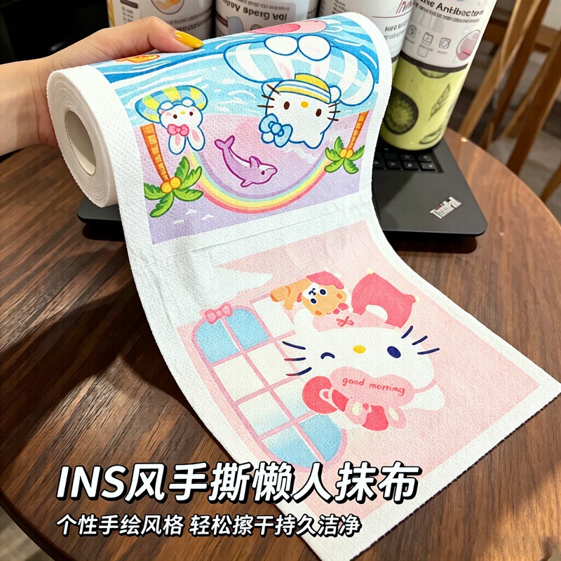 Hand-Torn Cleaning Cloth Roll, Thickened, Dual-Use for Dry and Wet, Strong Water Absorption, Roll-Packed, Cartoon Pattern, Lazy Person's Weekly Disposable Hand-Torn Cleaning Cloth