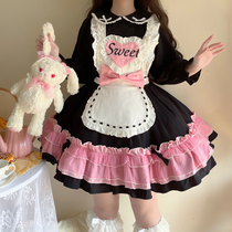 (Blackberry Donut) Original Lolita sweet princess bow jsk Lolita dog short strap black powder