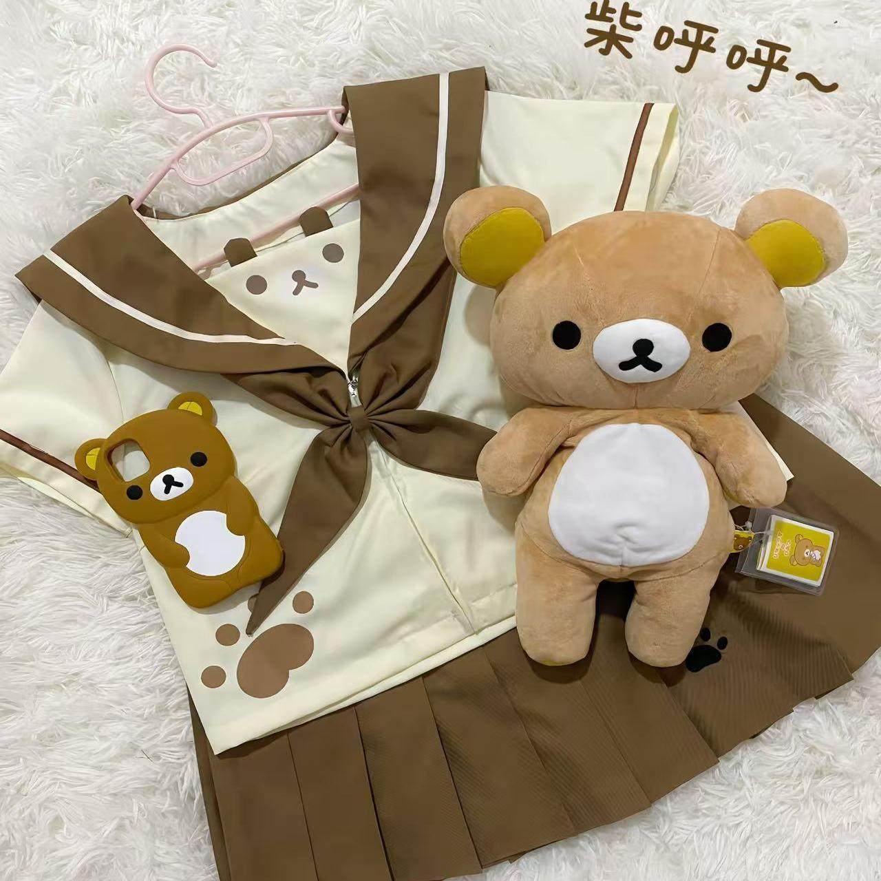 Original design Gentle Bear Chai Hu sailor uniform brown college JK uniform cute girl uniform 24054