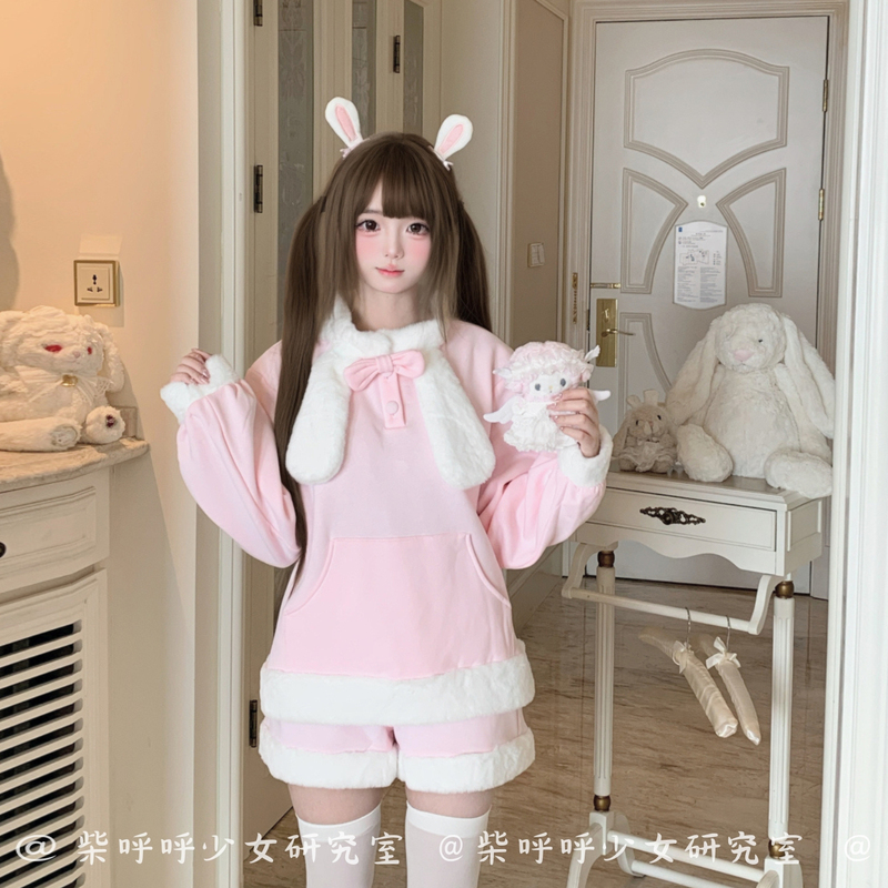 Original [Rabbit Ear Sweatshirt] Autumn and Winter Set for Women, Soft and Cute Girl Sweatshirt, Warm Soft Girl Outfit, Cute Dress