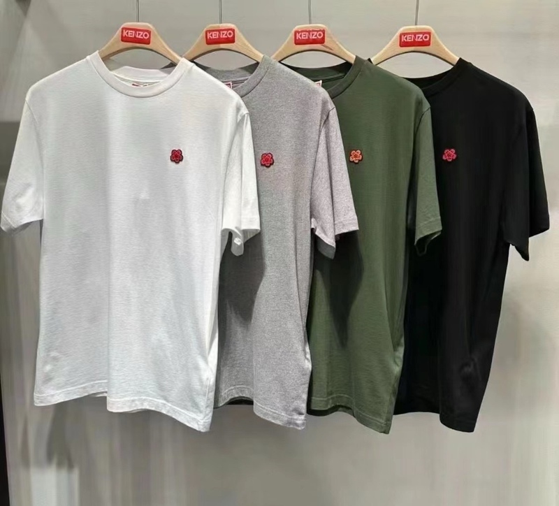 Kenzo 24 Autumn/Winter New Collection Top with Floral Embroidery, Round Neck, Short Sleeve, Basic T-Shirt for Men and Women, Made in Paris, France