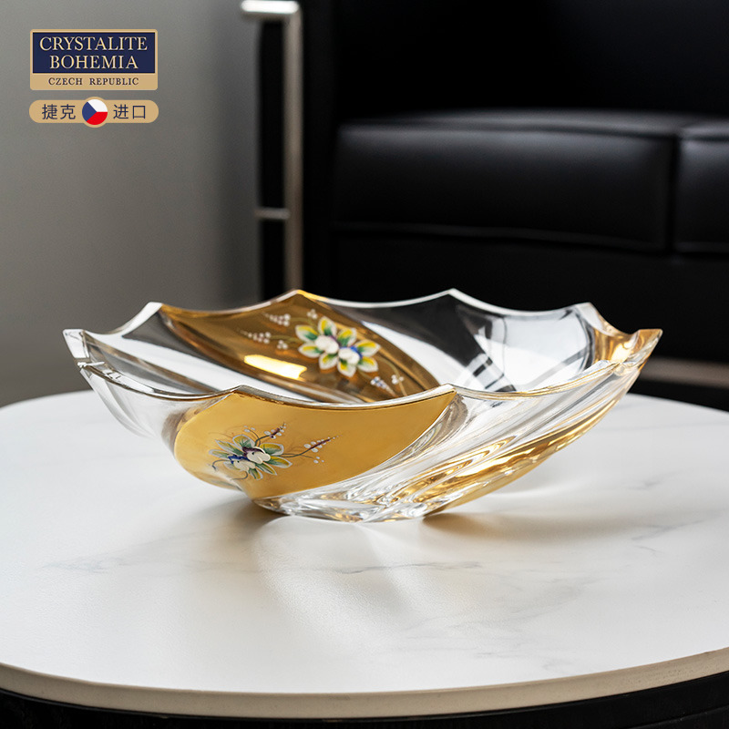 New products Czech imports BOHEMIA crystal glass fruit tray hand sketching enamel home decoration upscale swing piece-Taobao