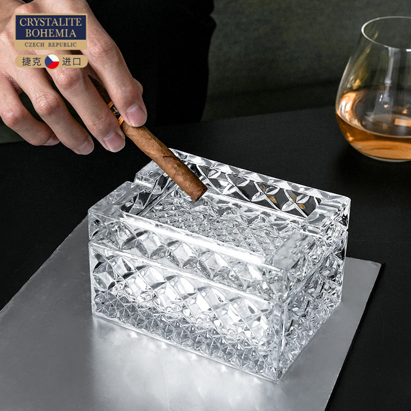 Czech Imported Crystal Glass Dual-use Double cigar Box Ashtray Living Room Office Creative Storage Gift Box