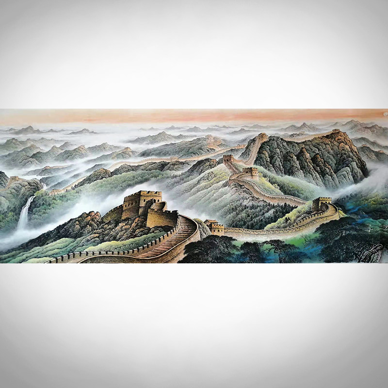 Zhou Guoyao Painter Painter of the Wanli Great Wall Xiongan Landscape Painting Office Decoration Painting Pyoyan Golden Autumn Photo with a group photo