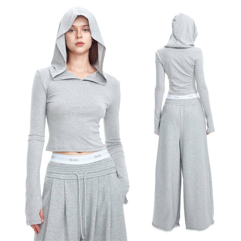 Sais Hooded Base Layer Top Merino Wool Gray Sweatshirt Hoodie Simple Design Sporty Wasteland Style Sais Hooded Base Layer Top Merino Wool Gray Sweatshirt Hoodie Simple Design Sporty Wasteland Style