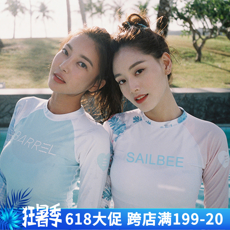 Long-sleeved sunscreen bathing suit women's conservative belly cover sports thin split 2020 new wetsuit snorkeling surfing suit