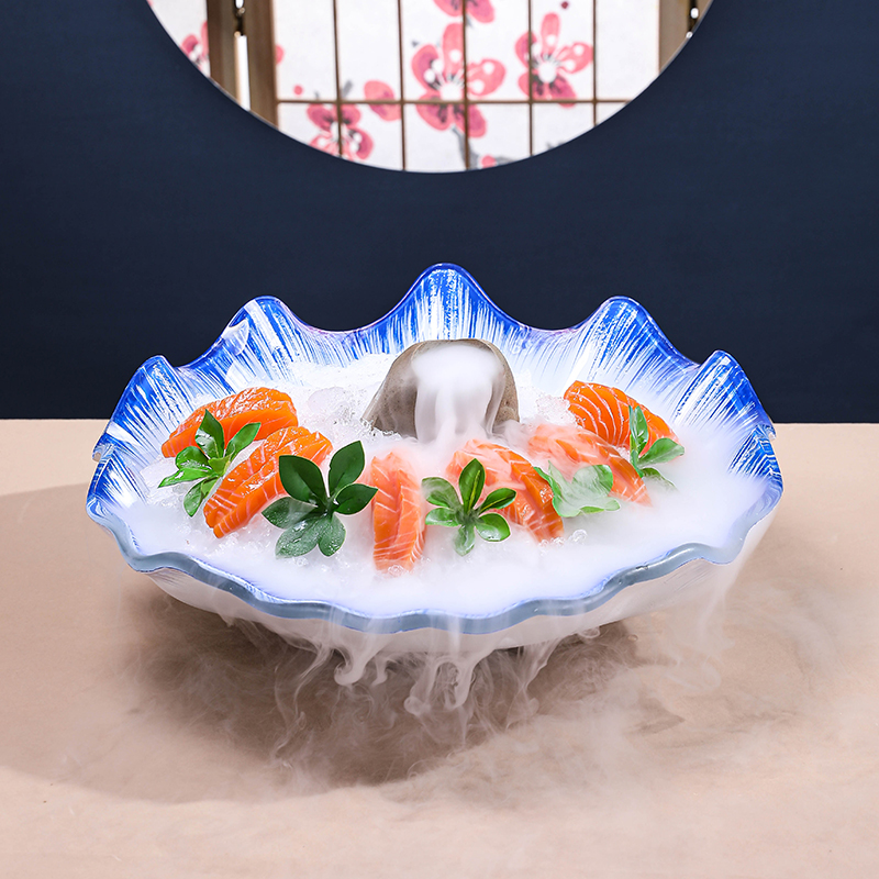 Creative salmon ice plate seafood stinging disk dry glass plate high-end posture plate decorated disk