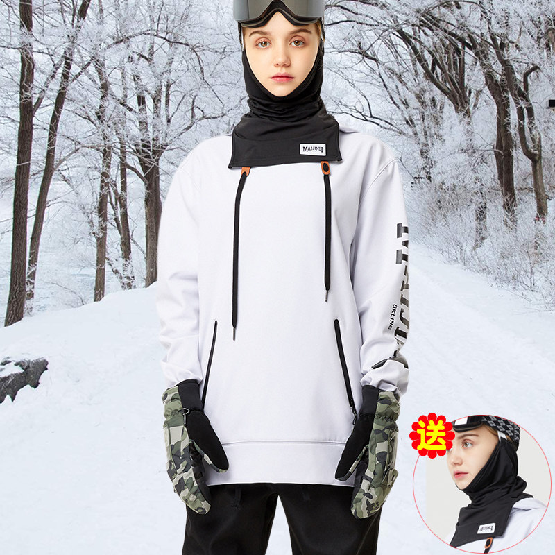 Single Board Ski Waterproof Hoodie Man Outdoor Windproof warm and warm even cap Soft shell clothes women Catch Suede Jacket Head Tide Looser