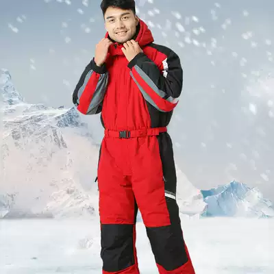 One-piece ski suit women's outdoor thick warm cotton-padded clothes men's tide veneer waterproof large size ski pants