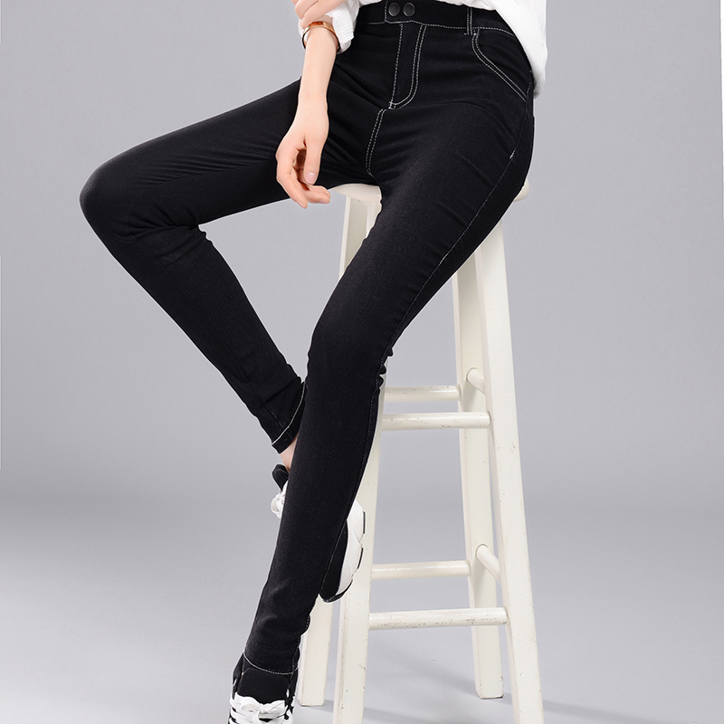 Quần legging nữ mùa thu chín điểm 2018 mới đen cỡ lớn 200 cân mỏng phần giả quần denim co giãn chân - Quần tây thường quần legging ngố