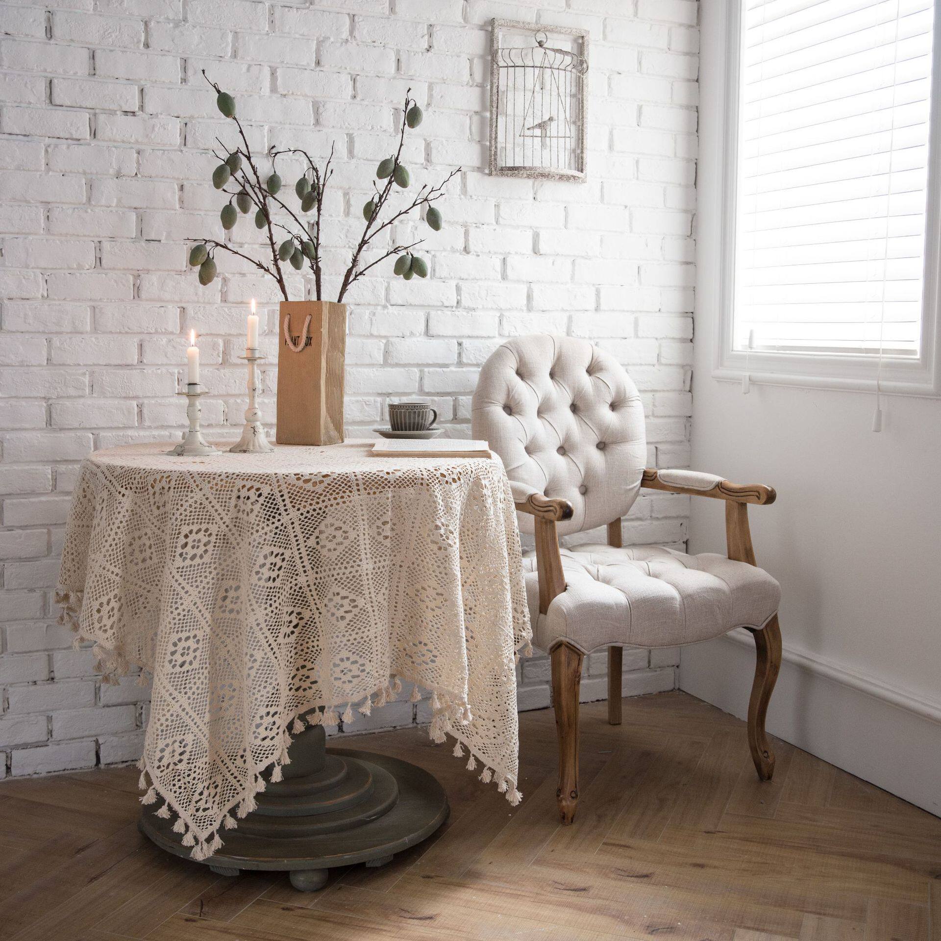 Retro American Fields Garden Hand Crochet Table Cloth Hollowed-out Flow Su Artistic Table Bum Beige Lace Tea Table Cloth Photographic Cloth
