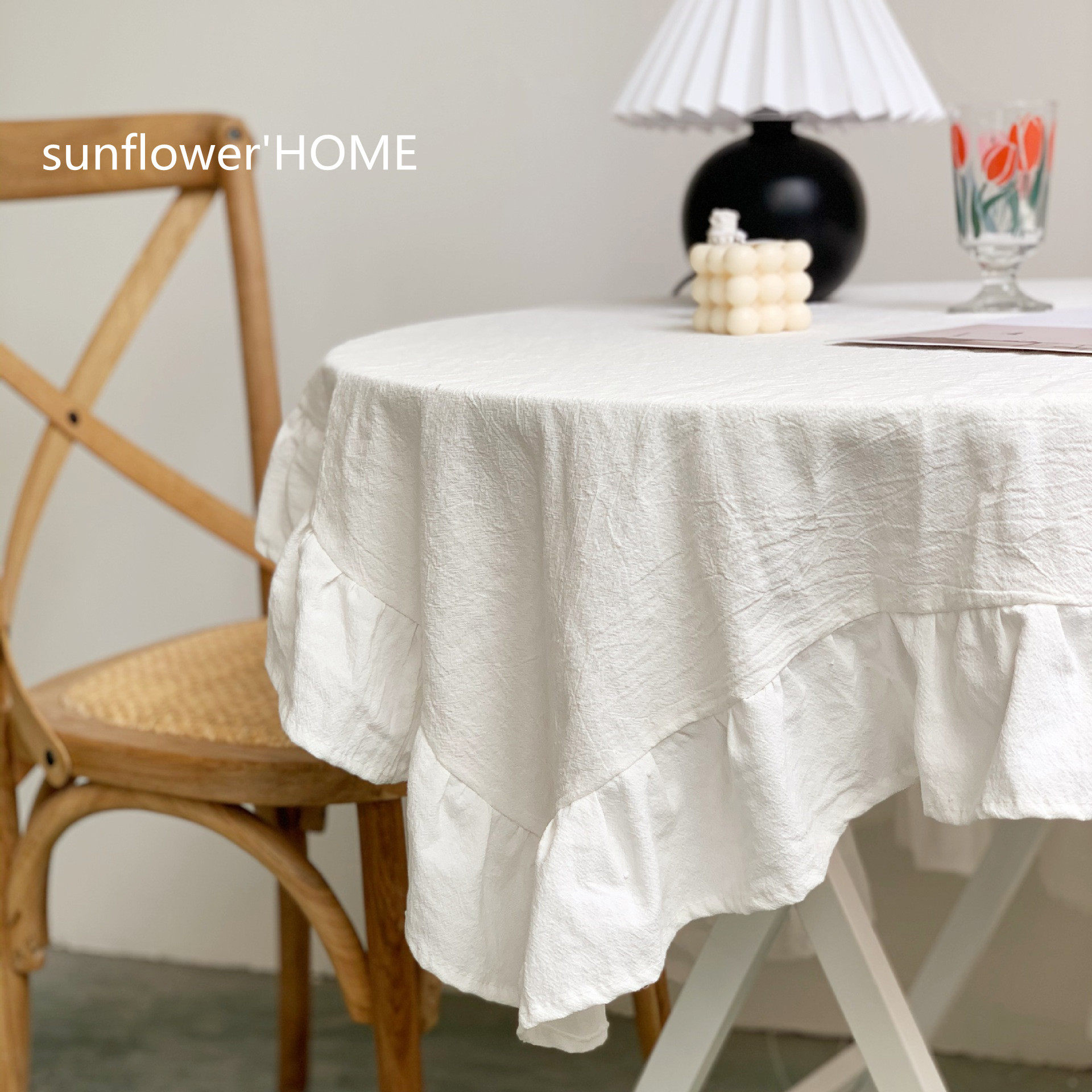 ins lotus leaf side table cloth method type retro white swing pat background folk juku round table cloth photo girl's heart dormitory cloth