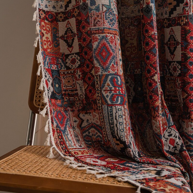 Retro Ethnic American Country Style ins Bohemian Curtains for Living Room, Kitchen, Bar Partition, Guesthouse Bay Window Curtains