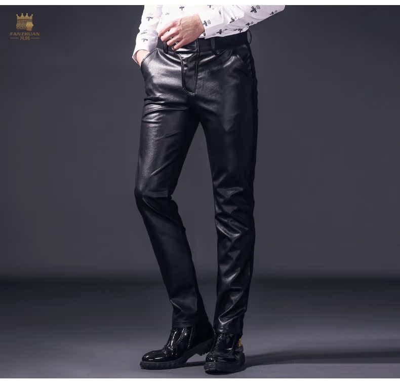 Nơi để biến Châu Âu và Hoa Kỳ tòa án của nam giới mới PU leather quần Hàn Quốc Mỏng màu đen giản dị da xe gắn máy quần chân quần