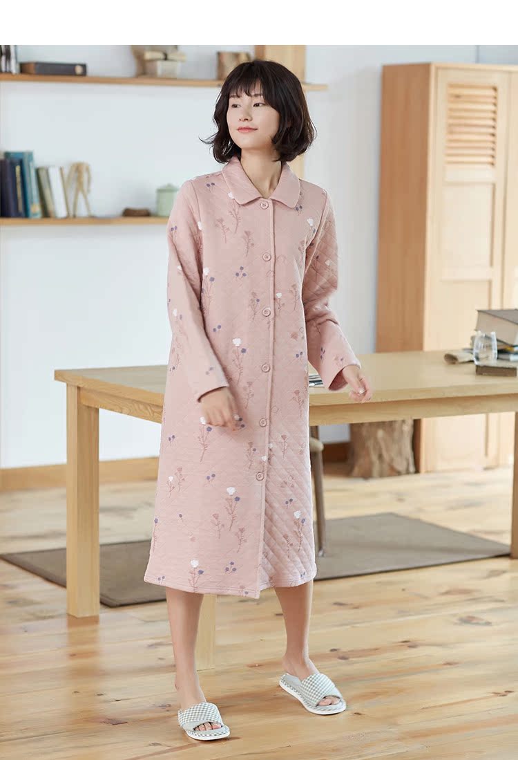 Conlia / Connie mùa thu áo ngủ nữ cotton dài phần dày chăn bông kích thước lớn áo choàng ấm mùa đông áo choàng ngủ nam nữ