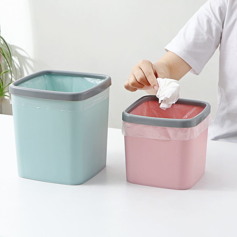 Desktop Square Small Trash Can Plastic Office Lidless Sorting Trash Bin with Pressure Ring Mini Living Room Waste Paper Basket