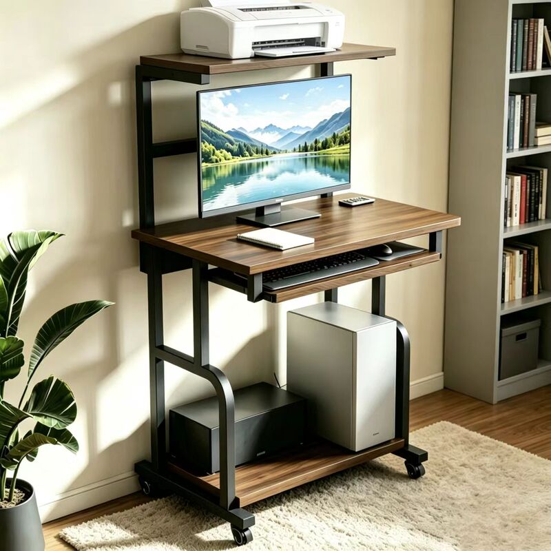 Computer Desk for Home Use with Keyboard Tray, Integrated Mainframe and Printer, Movable Steel Frame Desk, Study Desk, Office Desk Computer Desk for Home Use with Keyboard Tray, Integrated Mainframe and Printer, Movable Steel Frame Desk, Study Desk, Office Desk