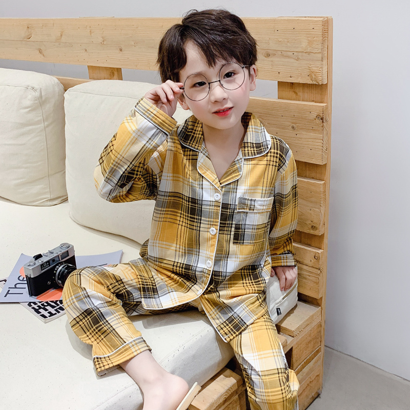 Boys' pajamas pure cotton spring and autumn children's thin section long-sleeved children's autumn and winter little boy baby home clothes suit