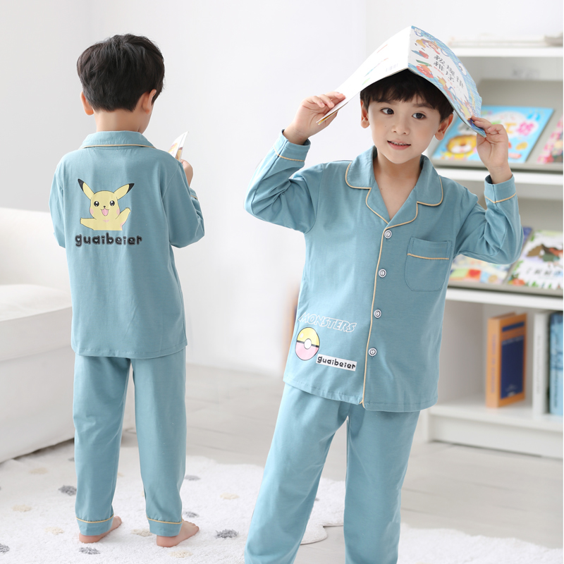 Children's pajamas boys cotton long sleeve spring and autumn thin cartoon boy big boy home clothing baby suit