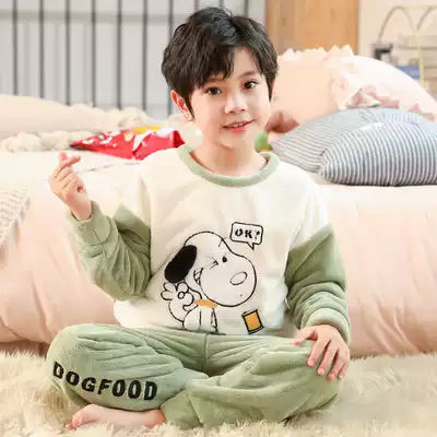 Children's pajamas autumn and winter boys flannel suit baby thickened mid-day children coral velvet winter home wear