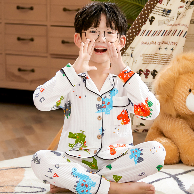 Boy Sleepwear Spring Autumn Season Pure Cotton Long Sleeve Thin child cartoon Baby suit CUHK Boy Boy Home Conserved