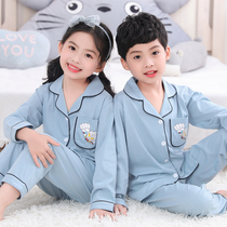 Mens and womens childrens pajamas Spring and Autumn childrens cotton long-sleeved middle and large childrens suit Cartoon boy baby thin home clothes