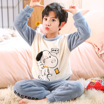 Childrens flannel pajamas Boys autumn and Winter baby cartoon thickened suit little boy Coral velvet home clothes