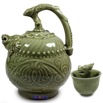 Shaanxi Yaozhou kiln porcelain green glaze inverted jug wine equipment antique dragon head Cup white Cup home furnishings