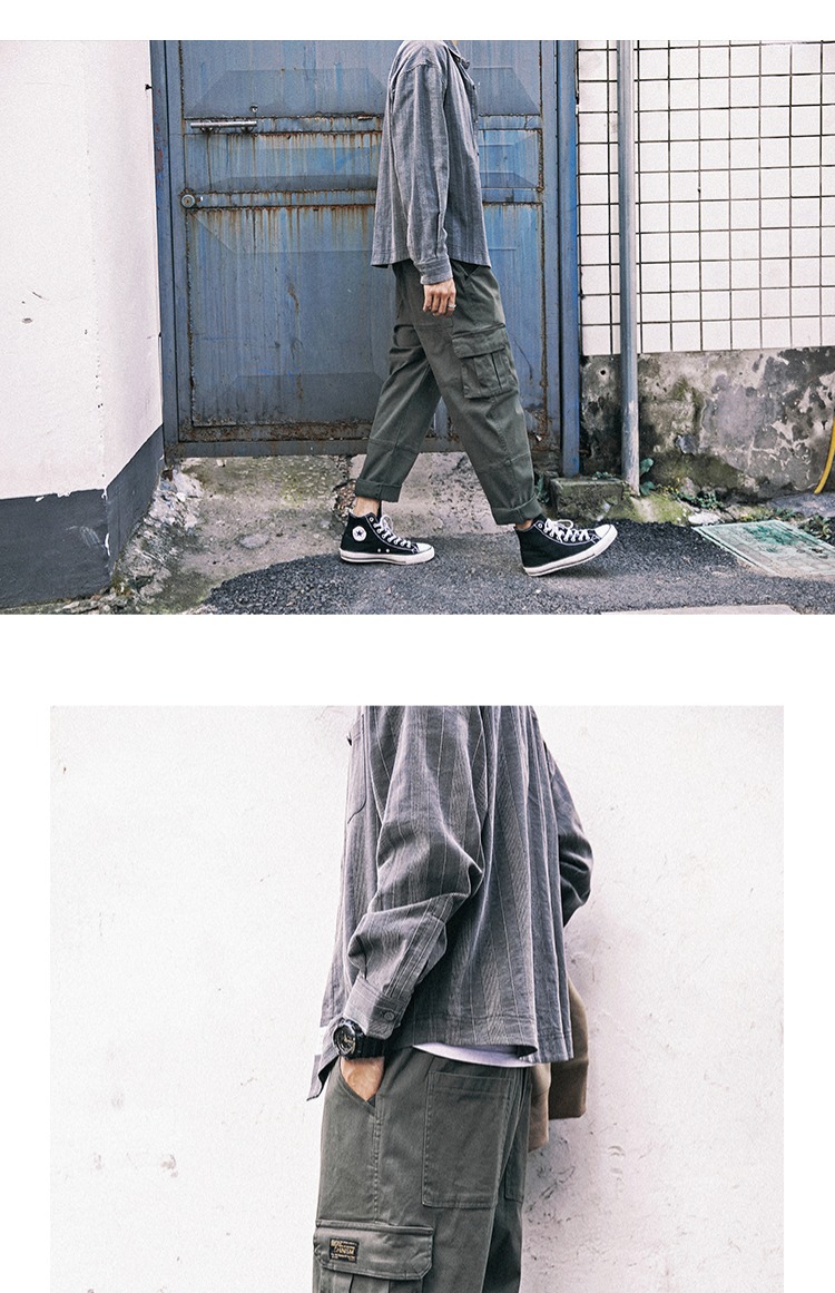 Raul Bộ mùa xuân và mùa thu retro lỏng lẻo nhiều túi quần thủy triều quần sooc