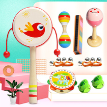 Baby rattle wooden baby 01 year old educational toy hand drum kindergarten childrens toy traditional wooden