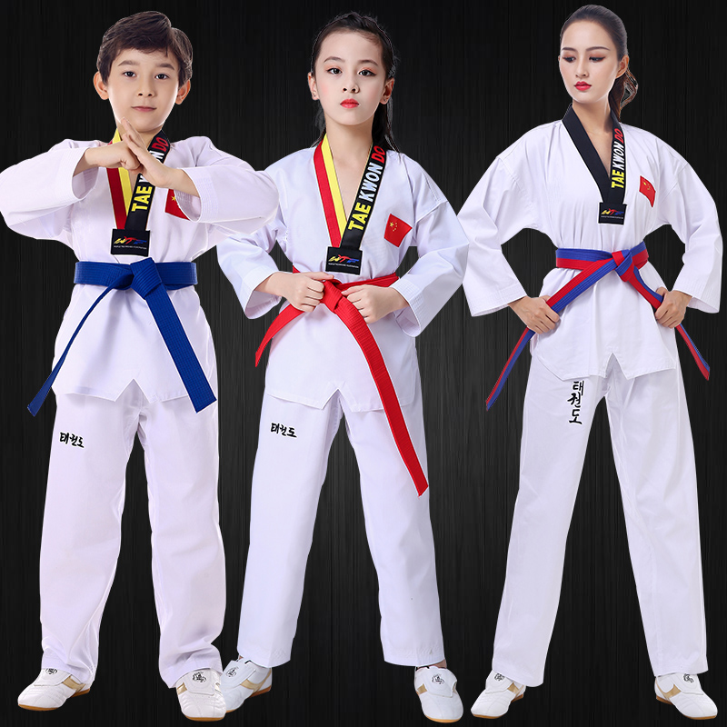 Children's taekwondo clothing cotton training clothing boys and girls adult beginner gym clothing custom spring and summer short-sleeved coach