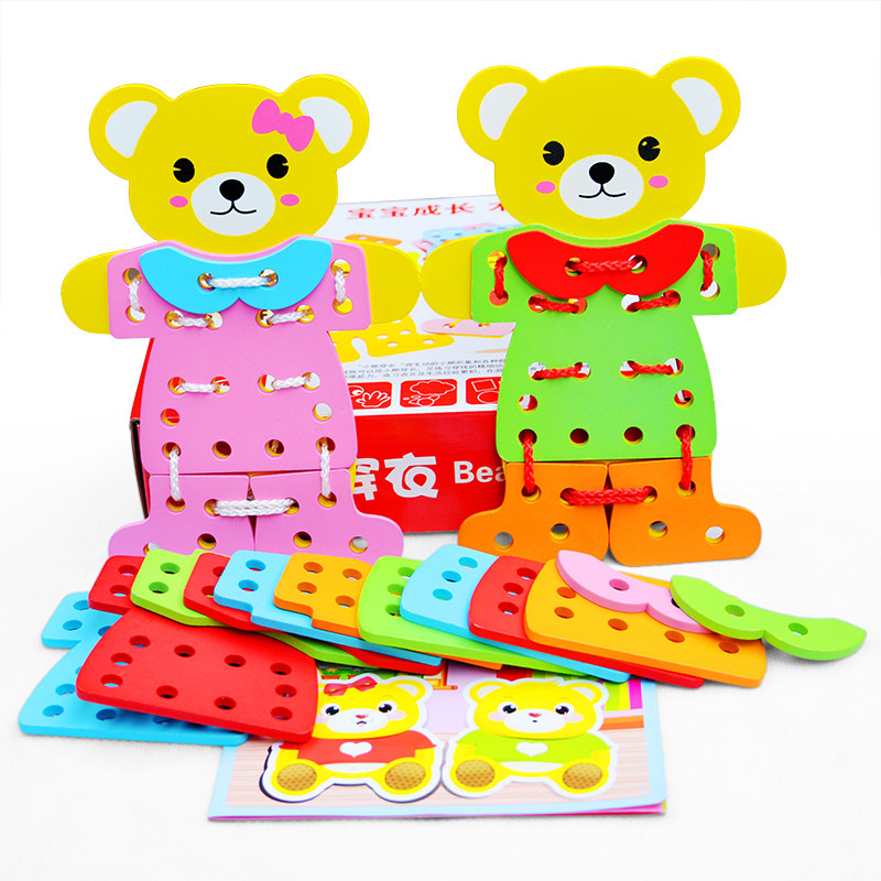 Wooden Children Toy Small Bear Change Wearing Clothes Puzzle Jigsaw Puzzle 1-3-6-year-old male girl teaches toys early
