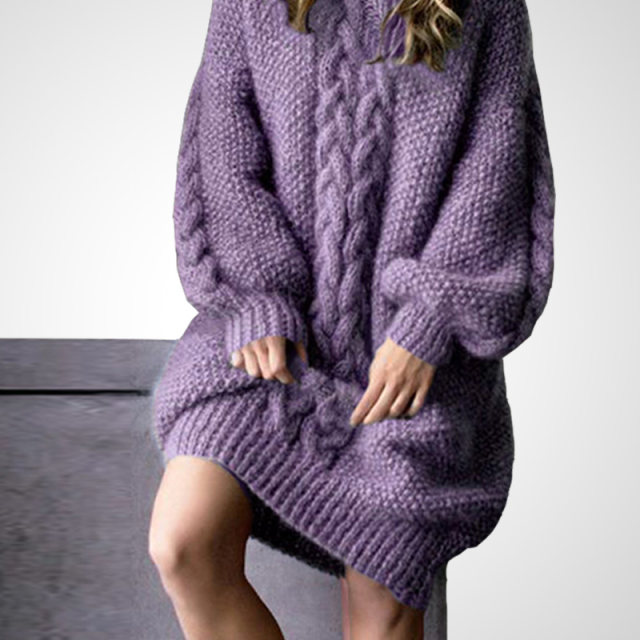 Purple knitted dress women autumn and winter 2021 new mid-length loose thick long-sleeved winter sweater skirt