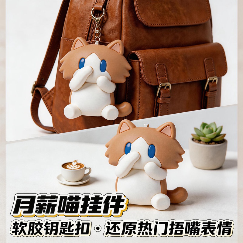 Official Genuine Salary Cat Plush Toy Keychain, Waving Cat Keychain, High-Value Bag Pendant Toy
