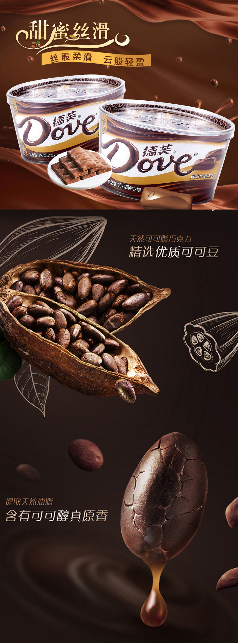 Dove德芙 丝滑牛奶/香浓黑巧克力 252g*4盒 图2